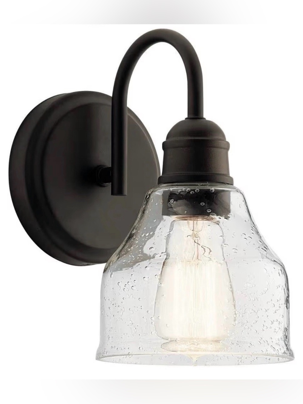 KICHLER Avery 9.25" 1 Light Vanity Light with Clear Seeded Glass Olde Bronze®
